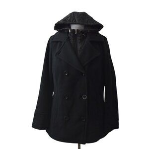 Ashley Stewart Black Hooded Double Breasted Peacoat Womens Size 12
